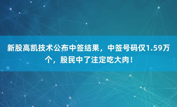 新股高凯技术公布中签结果，中签号码仅1.59万个，股民中了注定吃大肉！